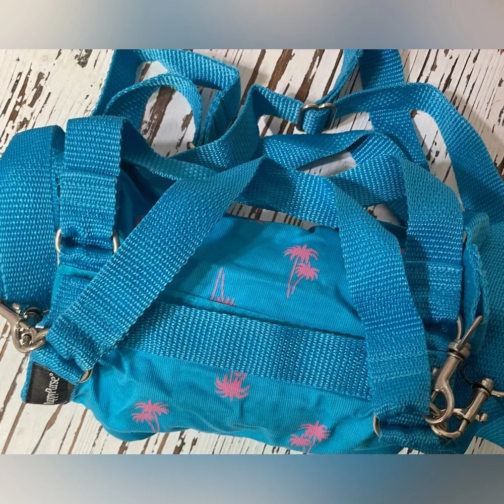 Turquoise with Pink Palm Trees Puppy Purse and Harness XLarge